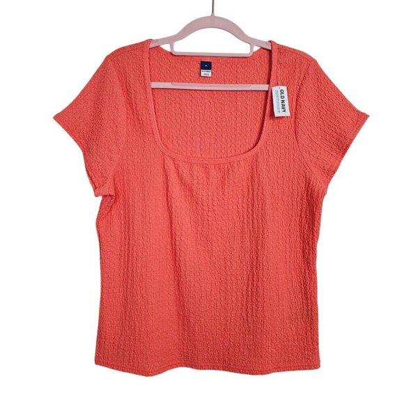 Old Navy Tops - NWT Women's OLD NAVY Textured Top size XL MELON PINK ORANGE Square Neck Summer